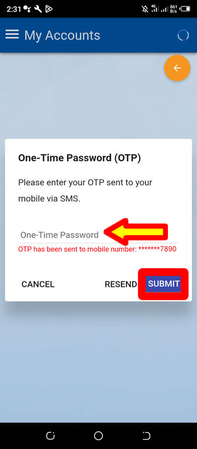 input otp send to metrobank-registered number