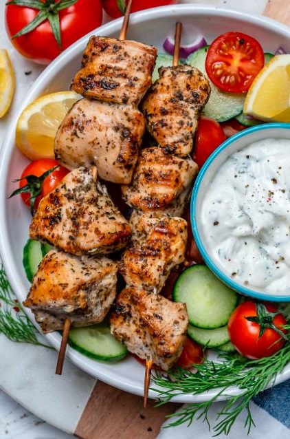 Easy Grilled Chicken Skewers and Homemade Tzatziki BBQ Recipe