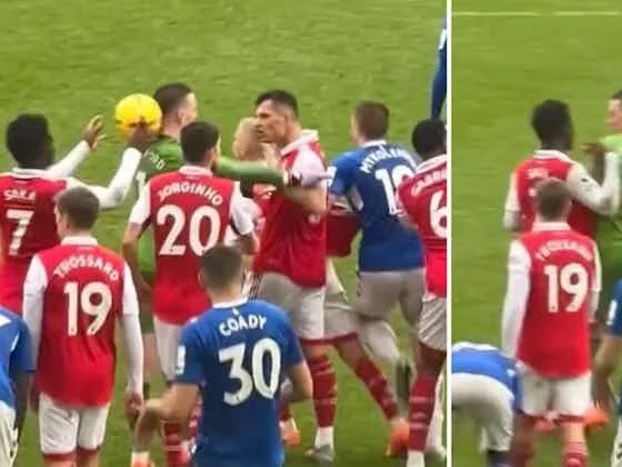 Footage shows Bukayo Saka throw the ball at Jordan Pickford during Everton vs Arsenal clash