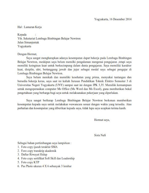  Surat lamaran kerja menjadi guru ialah surat yang dipakai untuk melamar pekerjaan dala Contoh Surat Lamaran Kerja Guru