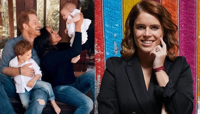 Prinses Eugenie ter ere van Meghan Markle en prins Harry tijdens bezoek aan het VK.