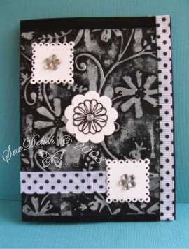 Cuttlebug card black white stylized flowers