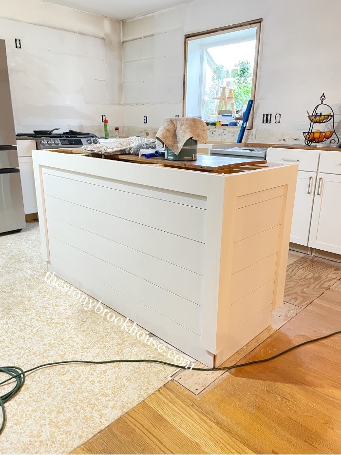 painted shiplap kitchen island