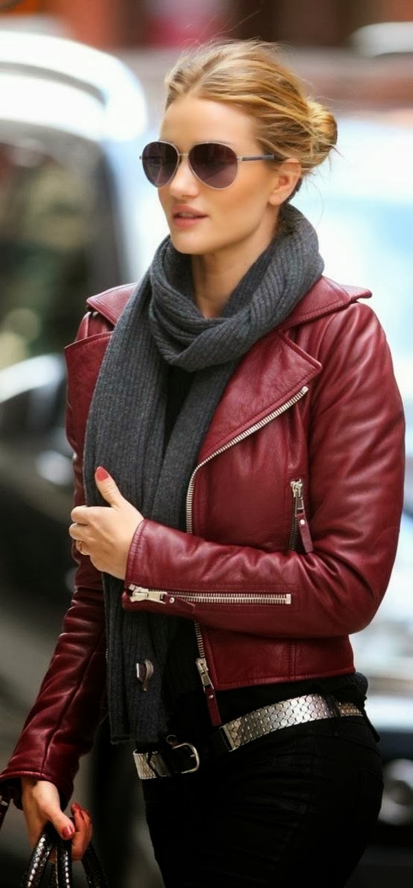 Leather Jacket With Black Jeans And Scarve