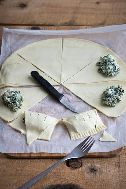 Friands chèvre frais et épinards - Comment faire des friands/chaussons dans une pâte feuilletée ronde? 