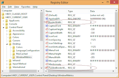 Regsitry Changes for decreasing window border size in WIndows8