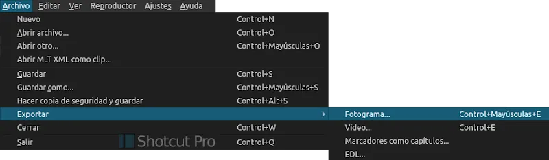ve al menu Archivo > Exportar > Fotograma