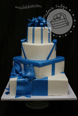 blue white gift cake bow