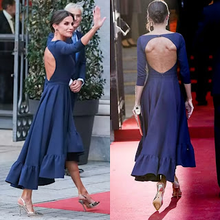 Queen Letizia of Spain wears miphai backless dress