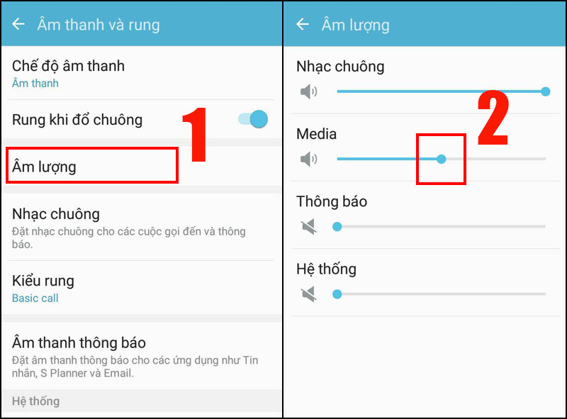 Chọn mục Âm lượng