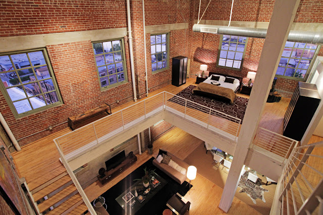 Photo of incredible penthouse interiors as seen from the last floor looking down