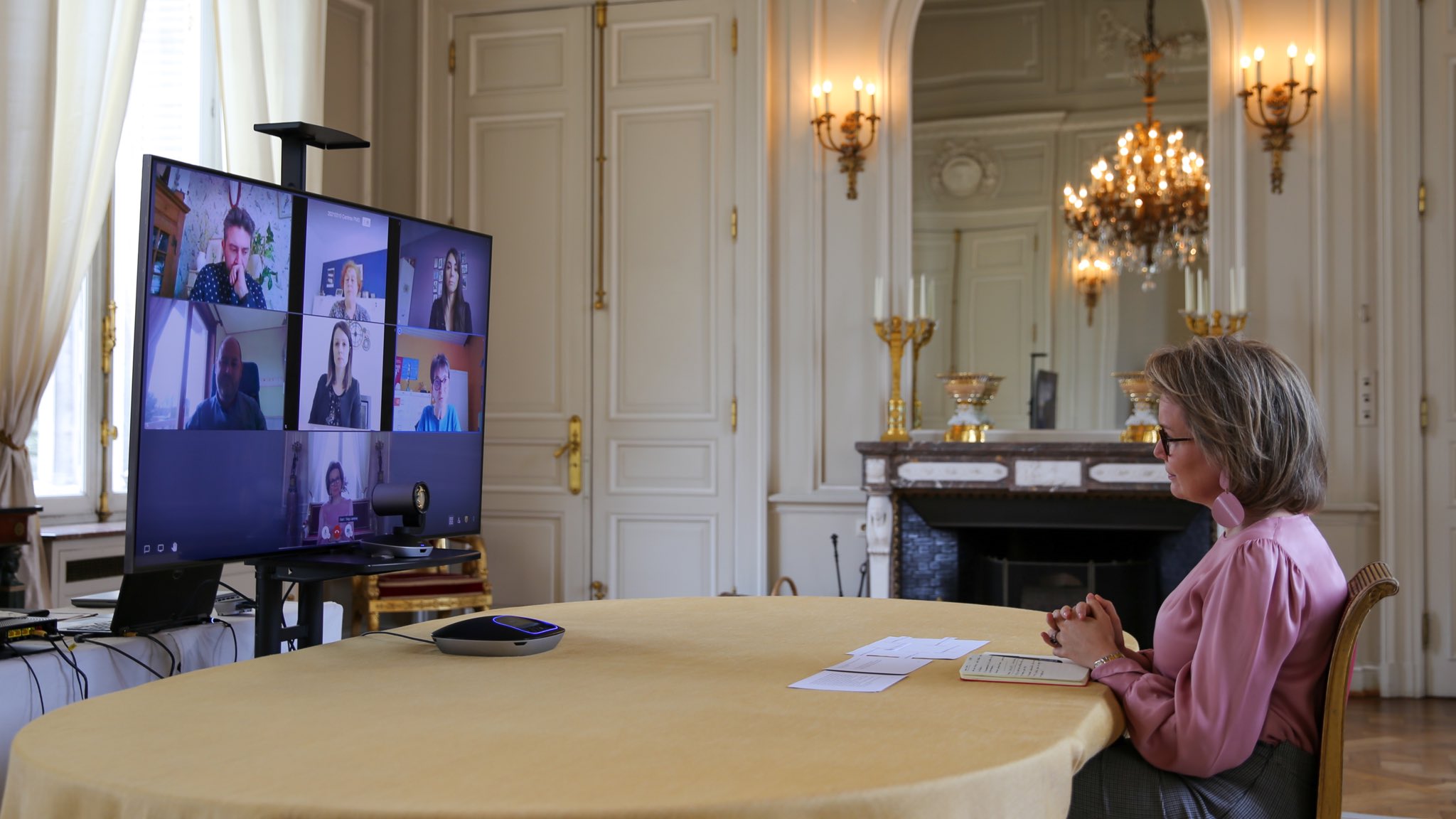 Belgium Queen Mathilde held multiple virtual calls at the Royal Palace. The Queen has a virtual conversation with representatives of various 'Centers Psycho-Médico-Sociaux'