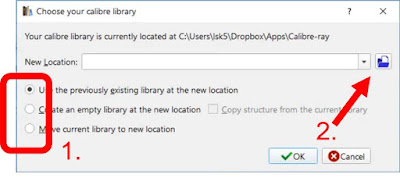 Calibre screenshot: How to specify the location that you want to create your library.