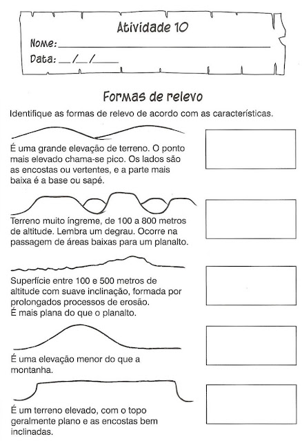 Atividades sobre relevo para ensino fundamental