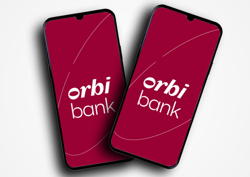 A imagem mostra dois Smartphones onde o aplicativo orbi bank está aberto