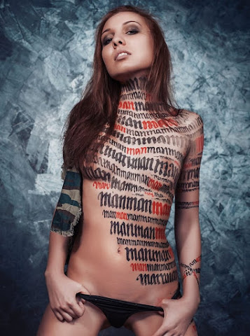 Body Art Calligraphy On Nude Girls