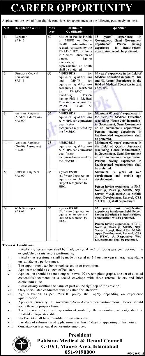 Pakistan Medical Dental Council Jobs 2023 - PMDC Careers 2023