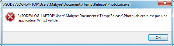 UWP - Executable non valide - PhotoLab.exe n'est pas une application Win32 valide.