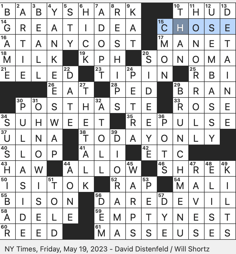 0501-23 NY Times Crossword 1 May 23, Monday 