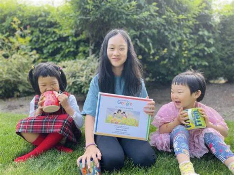 Rebecca Wu with her two sisters Anna and Esther, who inspired her Doodle for Google 2023 entry