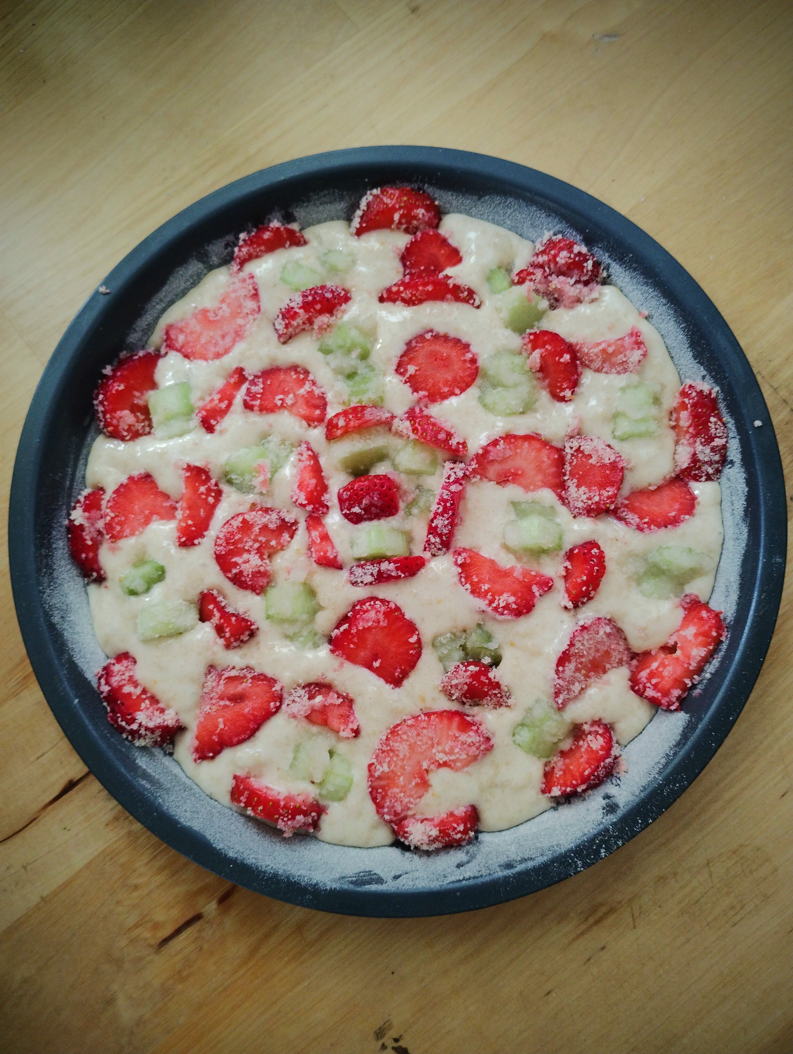 Rhubarb and strawberry cake