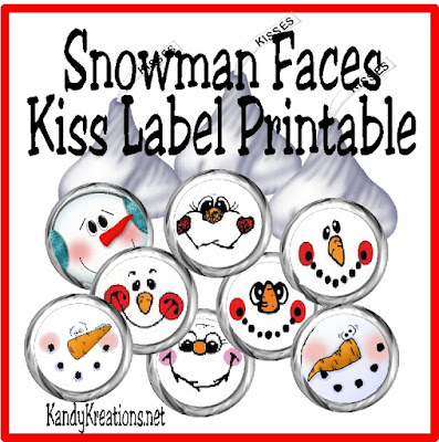 Dress up sweet Heshey Kiss bottoms with these cute Snowman Faces. This kiss label free printable will help you add a little extra fun to a Snow day, a Sledding party, or just a cold January afternoon.