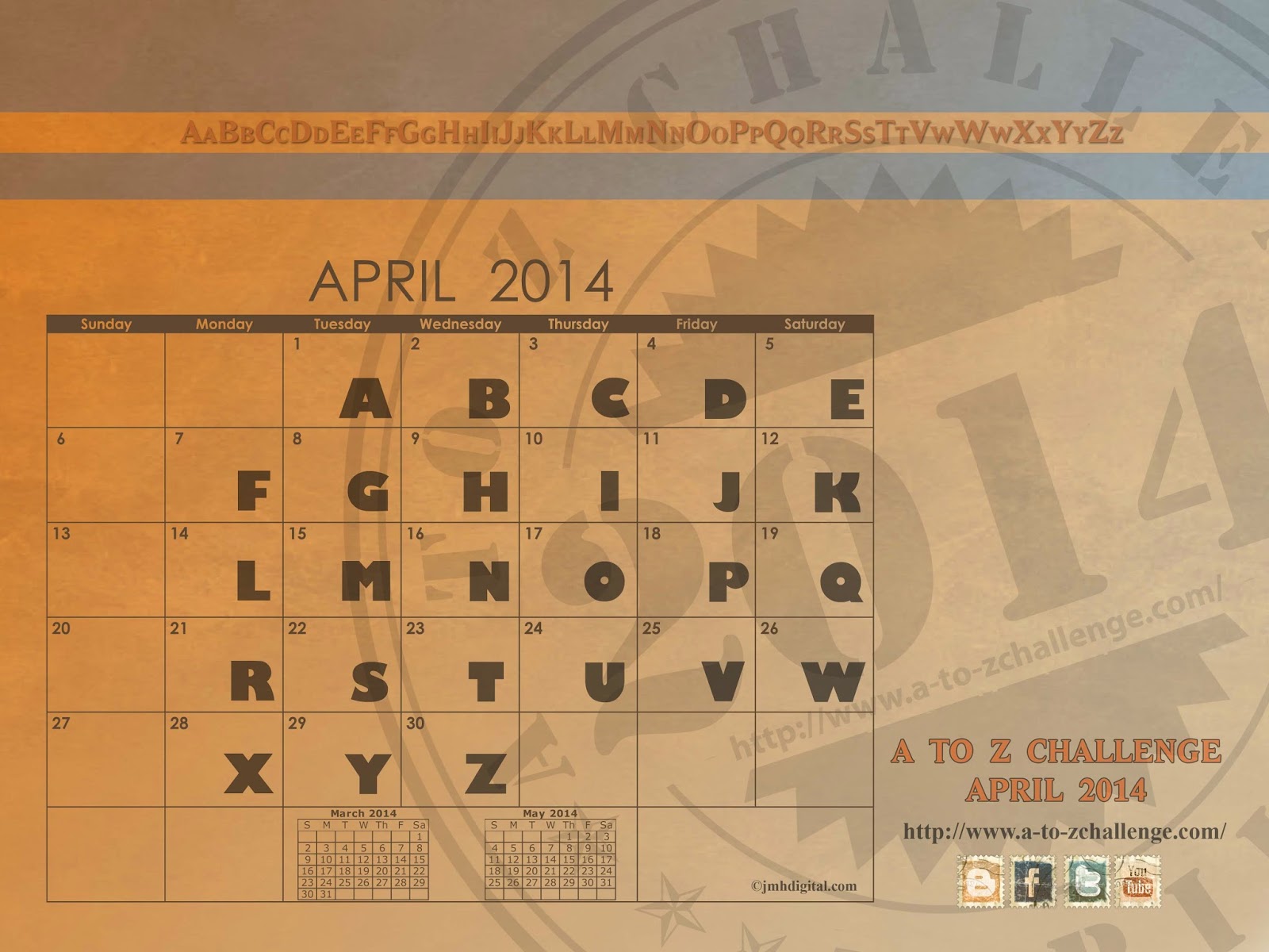 Blogging from A to Z April 2014 Challenge Calendar