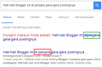  Ternyata google sangat teliti banget ya Judul Artikelku di perbaiki oleh google