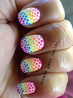 Neon Rainbow Polka Dots Nail Art