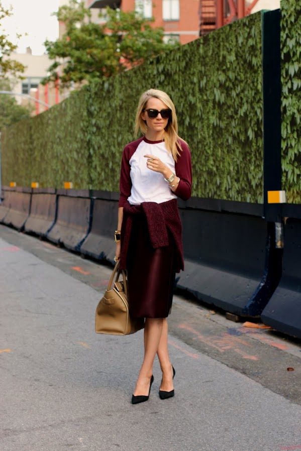 atlantic pacific burgundy tibi skirt baseball tee celine fall