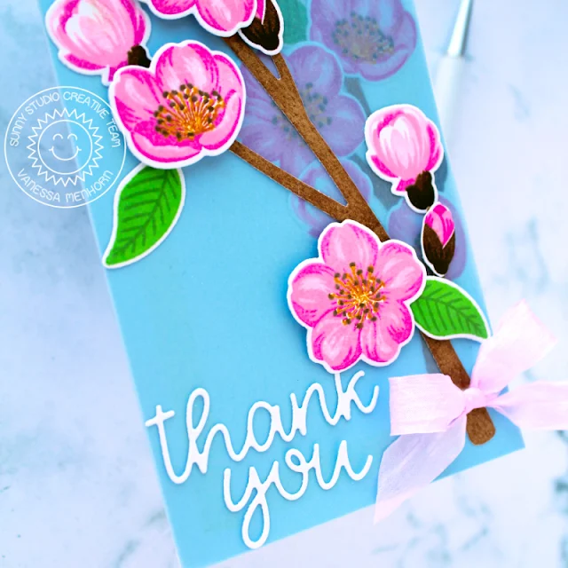 Sunny Studio Supplies Used: Cherry Blossoms Card by Vanessa Menhorn (featuring Out on a Limb Dies, Thank You Word Dies)