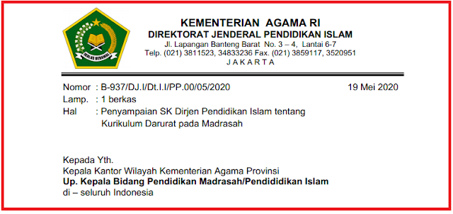 Kep Dirjen Pendis Nomor 2791 Tahun 2020 Panduan Kurikulum Darurat Pada Madrasah (RA, MI, MTS dan MA)