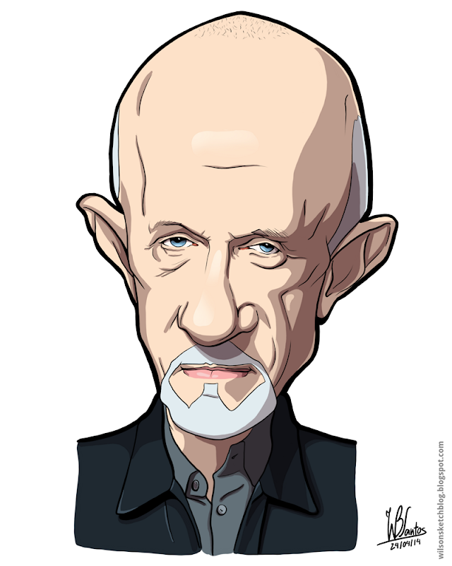 Cartoon caricature of Mike Ehrmantraut from Breaking Bad.