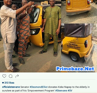 Desmond Elliot donates Keke Napep to elderly people in Lagos