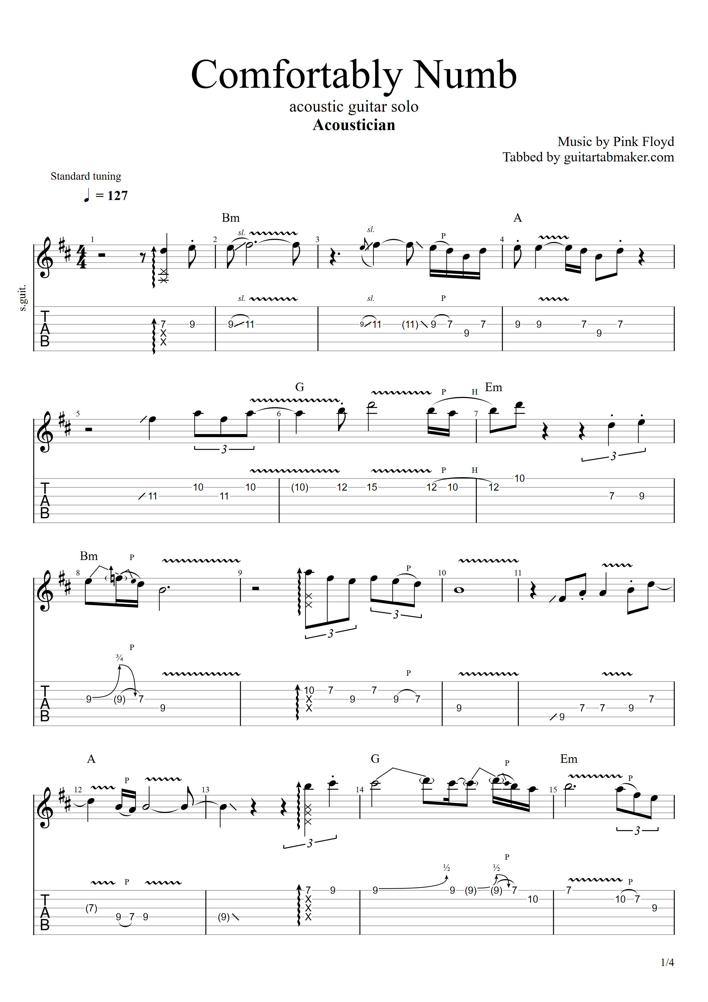 Comfortably Numb acoustic guitar solo TAB