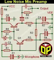 Microphone preamplifier circuit diagram for condenser and dynamic microphone