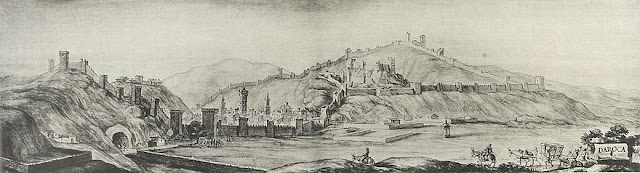 Acuarela de Daroca y sus murallas por Pier Maria Baldi en 1668