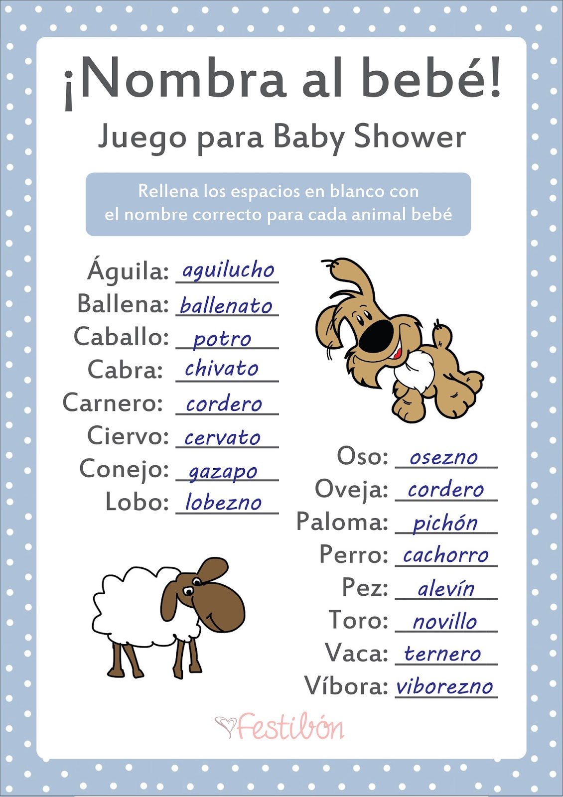 Nombra al animal bebé  Juegos de Baby Shower