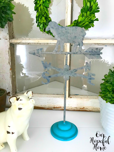 sheep weathervane blue base chippy pig mantel decor