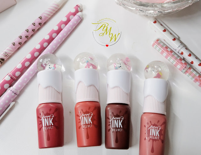a photo of PeriPera's Ink Velvet Lip Tints Holiday 2017 Collection in shades Sellout Red, So Grapefruit, Celeb Deep Rose and Beauty Peak Rose by Askmewhats Nikki Tiu