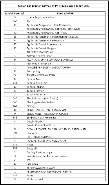 Formasi P3K Provinsi Aceh Tahun 2021 Update Formasi p3k Aceh Formasi P3K Provinsi Aceh terbaru