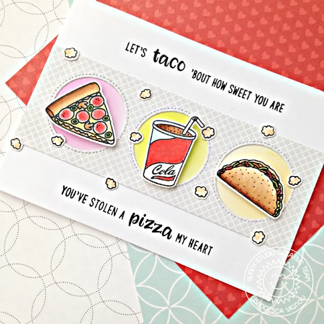 Sunny Studio Stamps: Fast Food Fun Window Trio Circle Dies Punny Card by Franci Vignoli