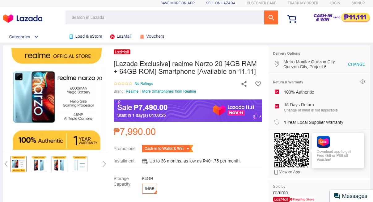 realme narzo 20 x Lazada LazMall