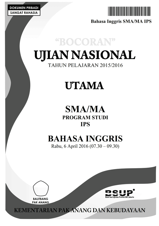 Bocoran UN Bahasa Inggris 2016 SMA IPS