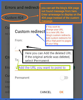 Error and redirect setting of blogger