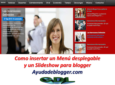 Como insertar un Menú desplegable y un Slideshow para blogger