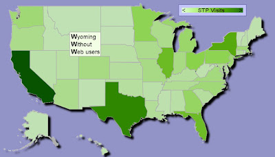 A map showing which state sent the most visitors to STP