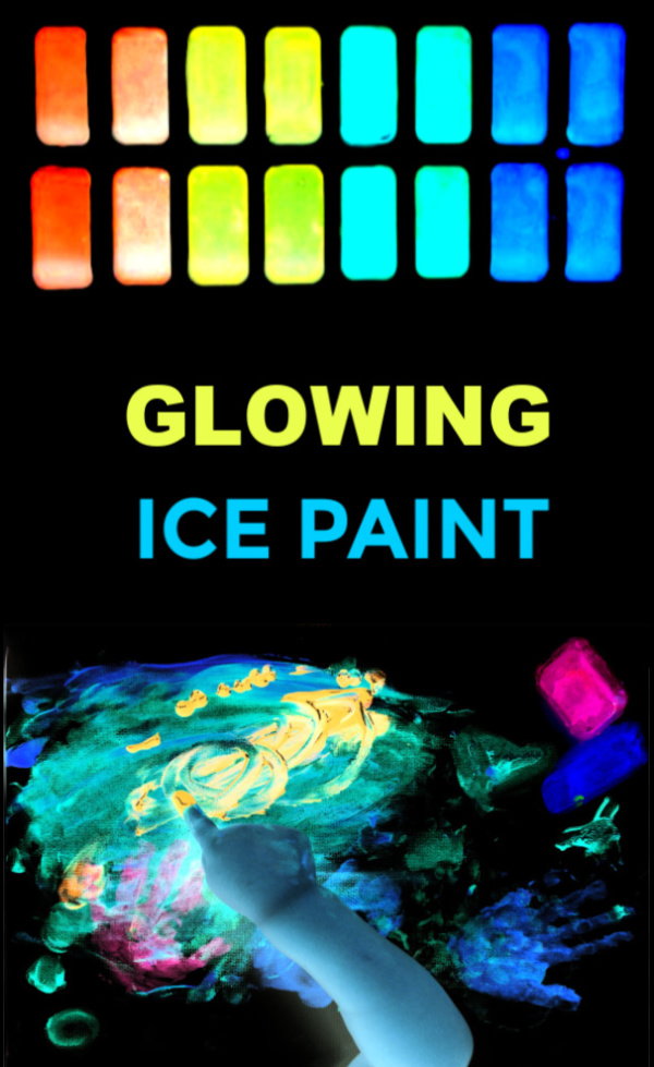 Got bored kids?  Make icy-cold chalk that glows-in-the-dark! #icechalk #chalkpaint #frozenchalk #glowinthedarkpaint #growingajeweledrose #activitiesforkids