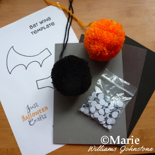 Bat wing printable template, yarn, craft foam and wiggly eyes