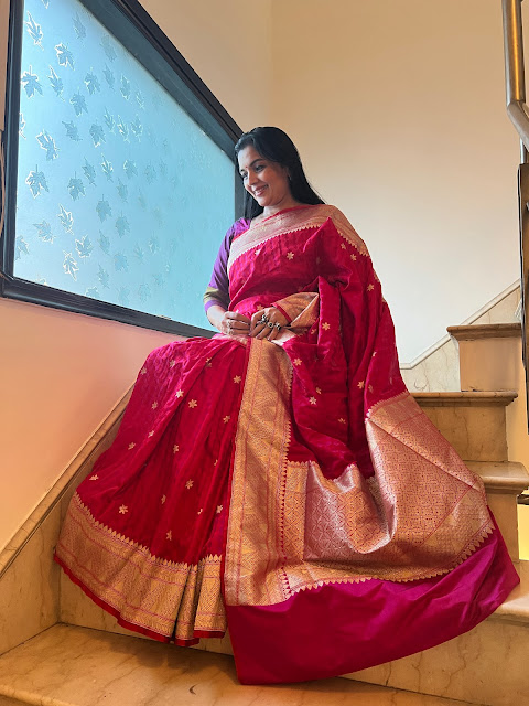 Fuschia mushroo silk saree